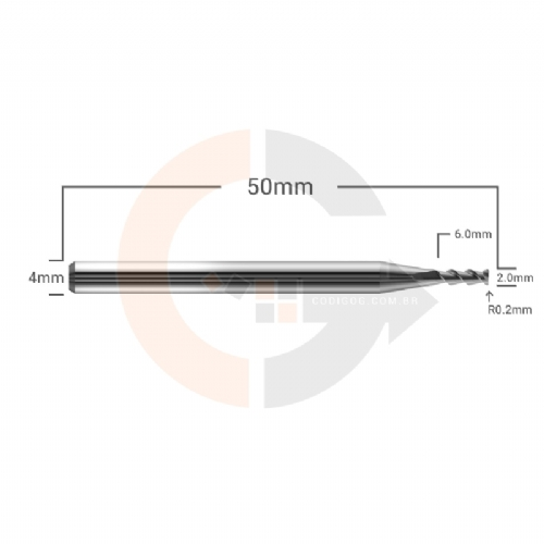 Ampliar foto Fresa Toroidal 2 cortes 2.0mm R0.2 Metal Duro HRC55 Ampliar foto Fresa Toroidal 2 cortes 2.0mm R0.2 Metal Duro HRC55