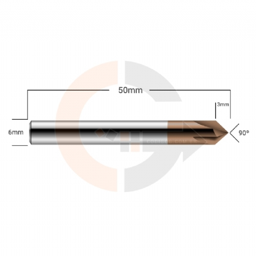 Ampliar foto Fresa de Metal Duro para Chanfro em Aco 6.0mm x 90 graus  cobertura CrAITiN HRC55
