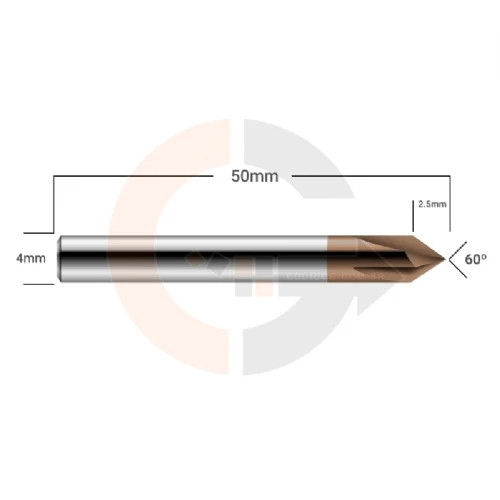 Ampliar foto Fresa de Metal Duro para Chanfro em Aco 4.0mm x 60 graus  cobertura CrAITiN HRC55